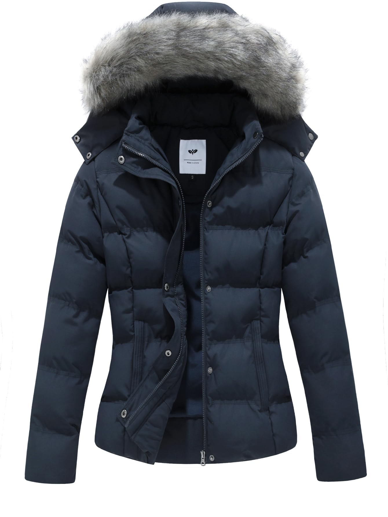 GGleaf Women's Hooded Warm Winter Coat Quilted Thicken Puffer Jacket with Removable Fur Hood
